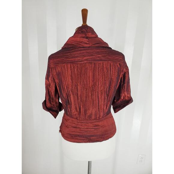 ESSENTIALS BY MILANO Women's Burgundy Rouched Blouse Sz M - Picture 4 of 10